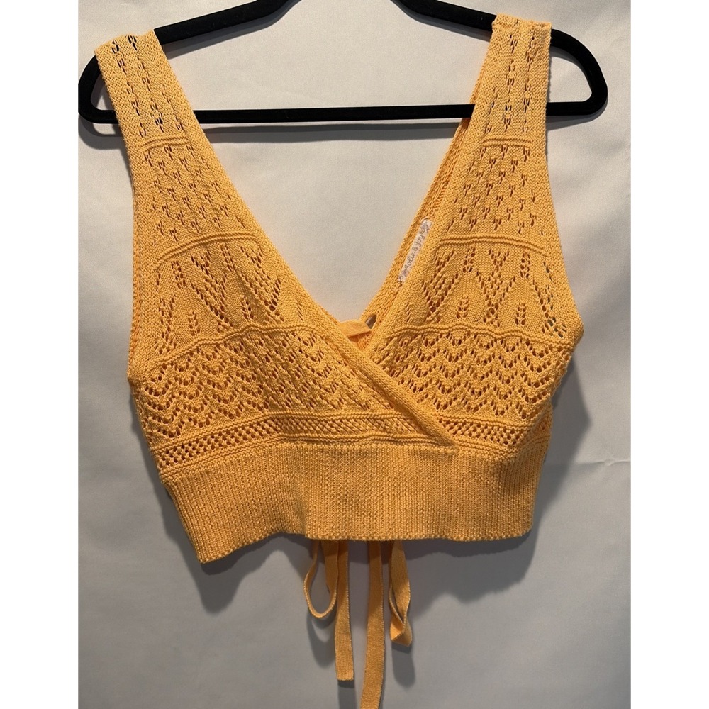 Jolie & Joy Crochet Wrap Knit Crop Top XL Orange Boho Hippie Festival Tie Back